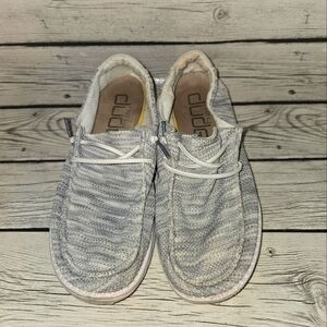 Hey Dude Womens 8M Wendy Sox Glacier Gray Woven Knit Slip On Boat Loafer